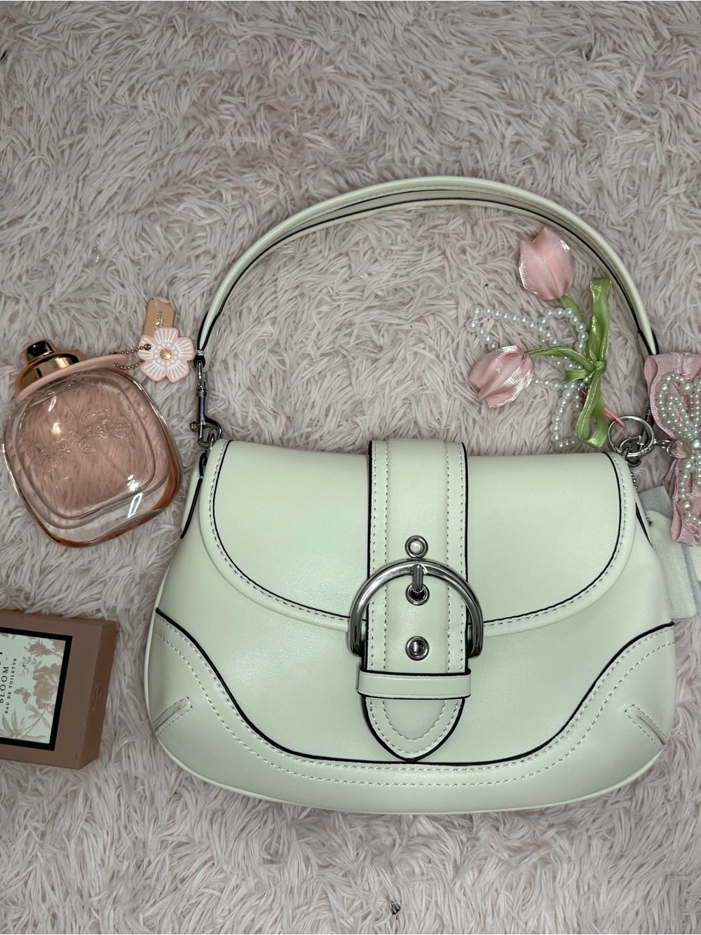 Coach Cream Shoulder Bag with Silver Buckle